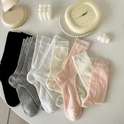 Ballet-style White Pile-up Socks for Women Spring and Summer, Thin Breathable Mesh Mid-calf Socks, Versatile Long Socks for Summer