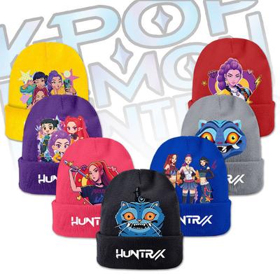 Kids Boys Girls Demon Hunters Rumi Zoey Mira Derpy Printed Knitted Hat Thread Velvet Cap Autumn Winter Warm Knitted Hat