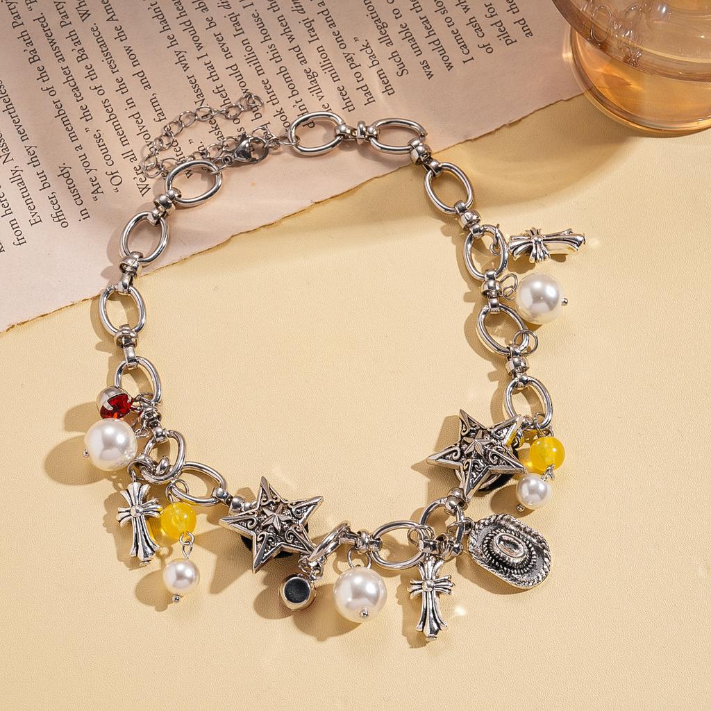 Diamond imitation pearl cross star chain sweater chain old sexy necklace