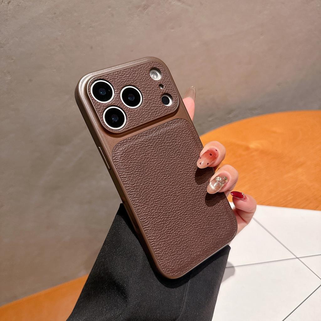 Original Solid Leather Color Case for iPhone 17 Air 16 15 14 13 Pro Max Matte Shockproof Hybrid PC Large Camera Window Cover