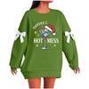 Ladies' Christmas Printed Bow Round Neck Long Sleeved Loose Pullover Sweater Sweatshirt Top