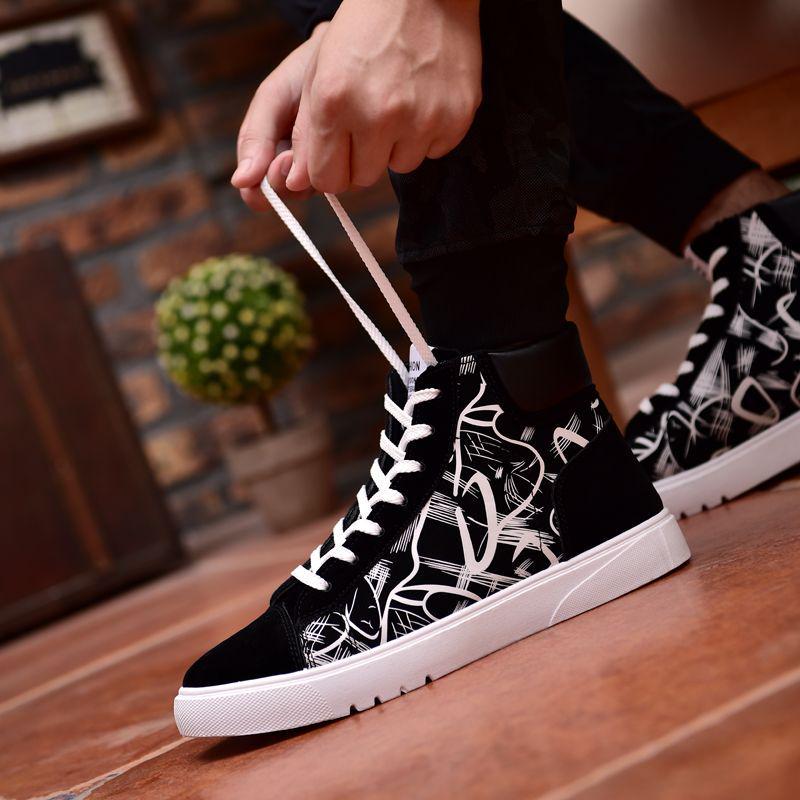Clearance Autumn/Winter Korean Canvas Men's Color Block Casual Shoes Mid-High Top Trendy Breathable Board Shoes Martin Boots