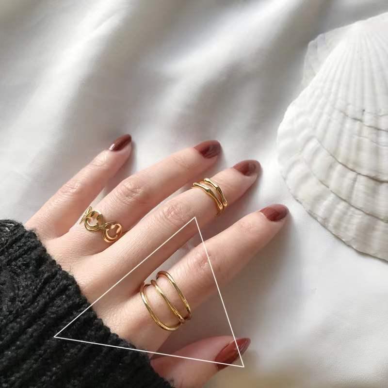 Korean Croissant Open Pig Nose Adjustable Double-Layer Ring for Women