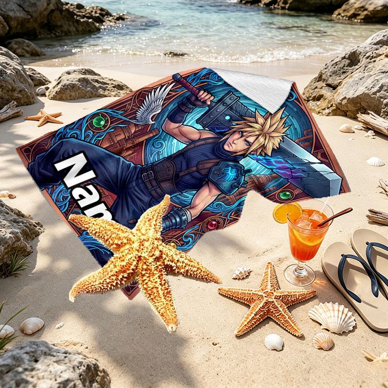 Custom Name Personalized Final Fantasy Print Beach Towel, for Trip Camping Beach Party Home Decor, Birthday Gift for Family & Friends