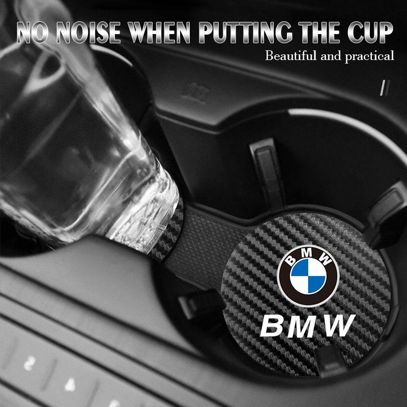 2PCS Car Logo Carbon fiber Water Cup Pad Sticker Decoration For BMW X1 X2 X3 X5 X4 X6 X7 iX3 F20 F10 F07 E70 E46 E90 E92 E60 E39