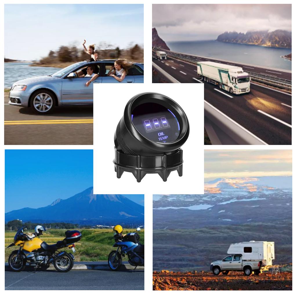 52mm LED Digital Oil Temperature Gauge with Alarm Function Sensor for Car Truck Motorcycle 12V Large Font Display ABS Housing