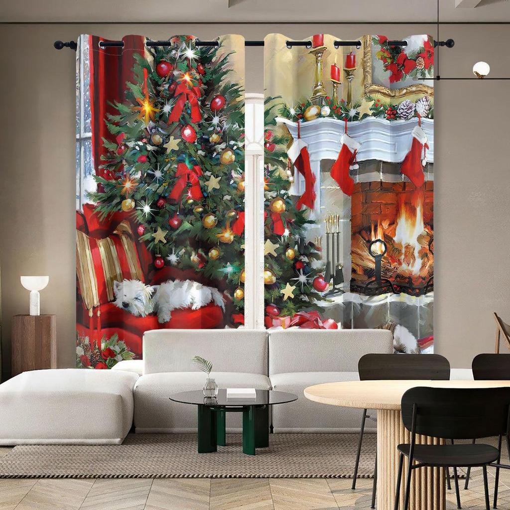 Custom High-Precision Blackout Silk Christmas Curtains with Grommet/Rod Pocket