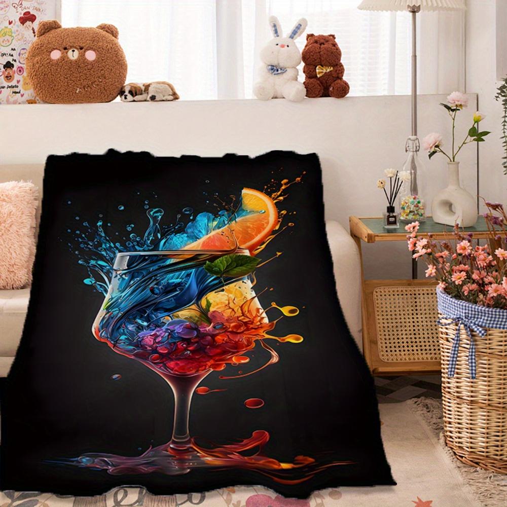 Fruitcolored Wine Glasses Flannel Printed Blanket Suitable for All Seasons Suitable for Living Room Office Sofa and Travel