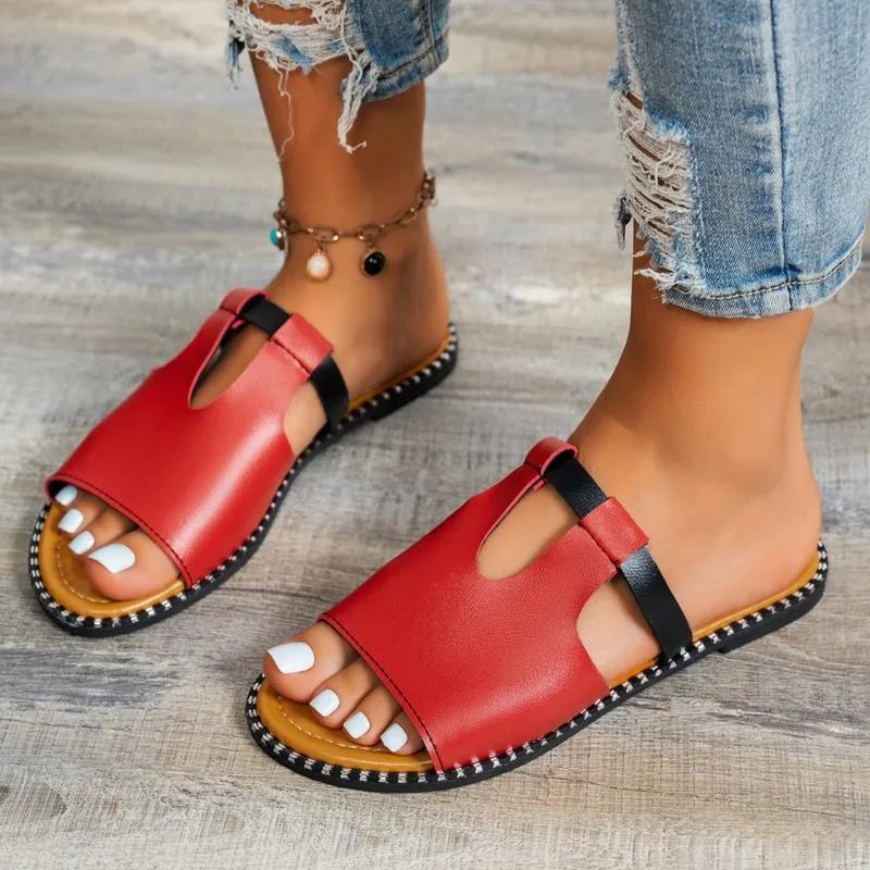 2025 Summer Hot Sale Women's Open Toe Slippers Bordered Mixed Colors Flat with Sandals Plus Size Outdoor Daily Beach Slippers