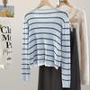 Women's Fake Two-Piece Wool Blend Color-Block Striped Knit Top