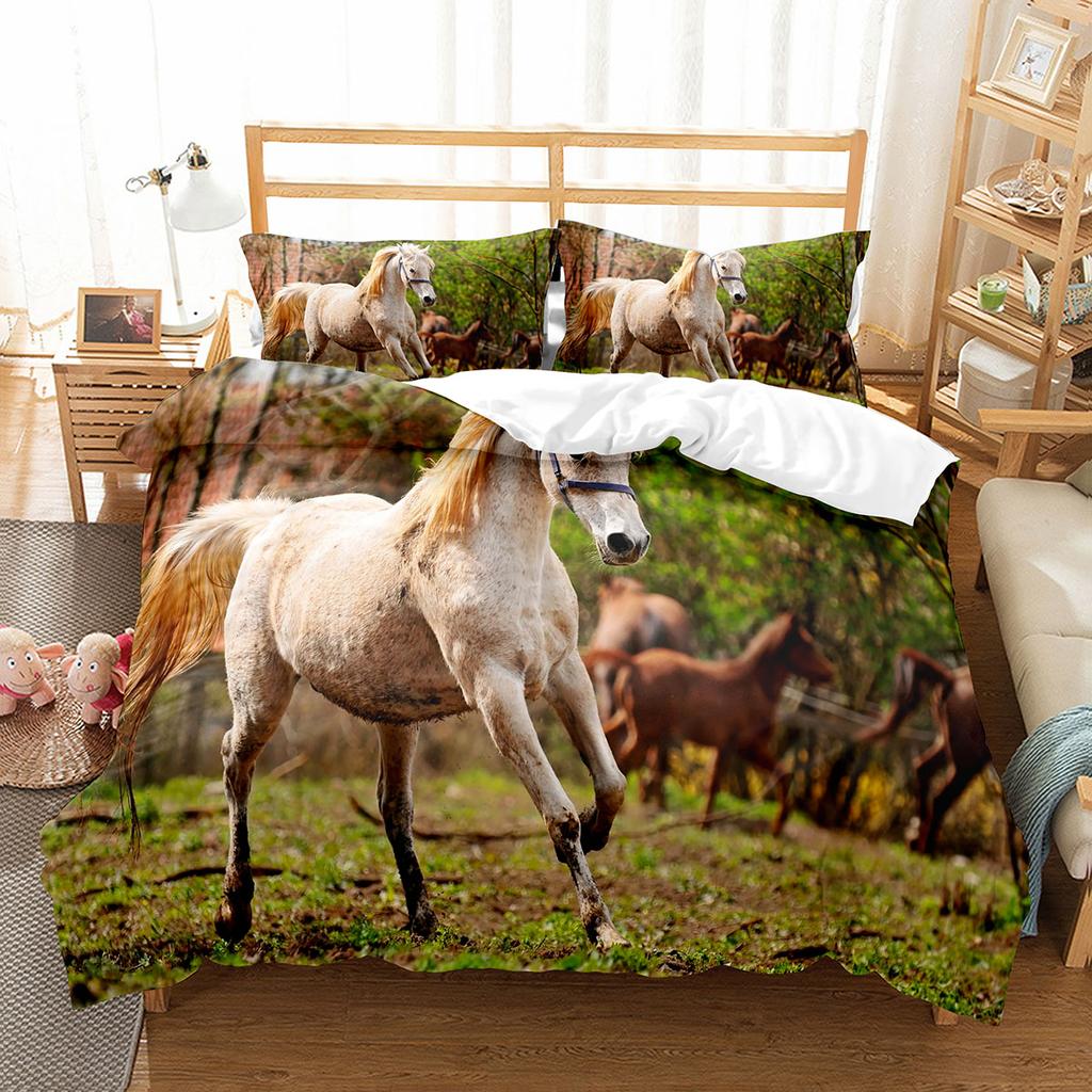 Horse Duvet Cover Set King Full Size Wild Animals Pattern Polyester Comforter Cover For Kids Teens Adult Bedding Set Quilt Cover