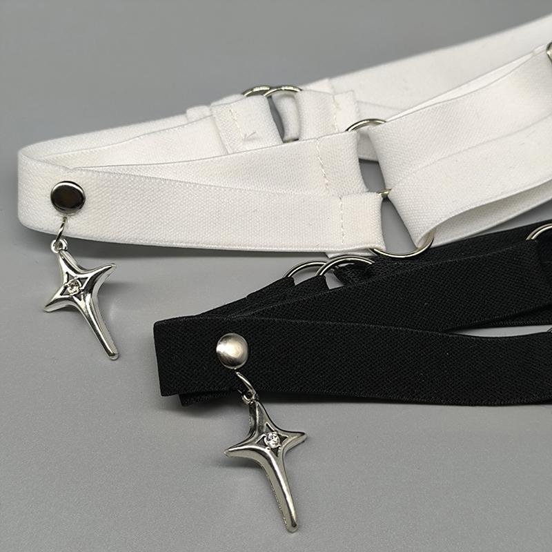 Gothic Punk Elastischer Oberschenkelstrumpfband Sternanhänger Beinharnisch Riemen Bandagen Beinwickel Sexy Strumpfband Rollenspiel Beinring