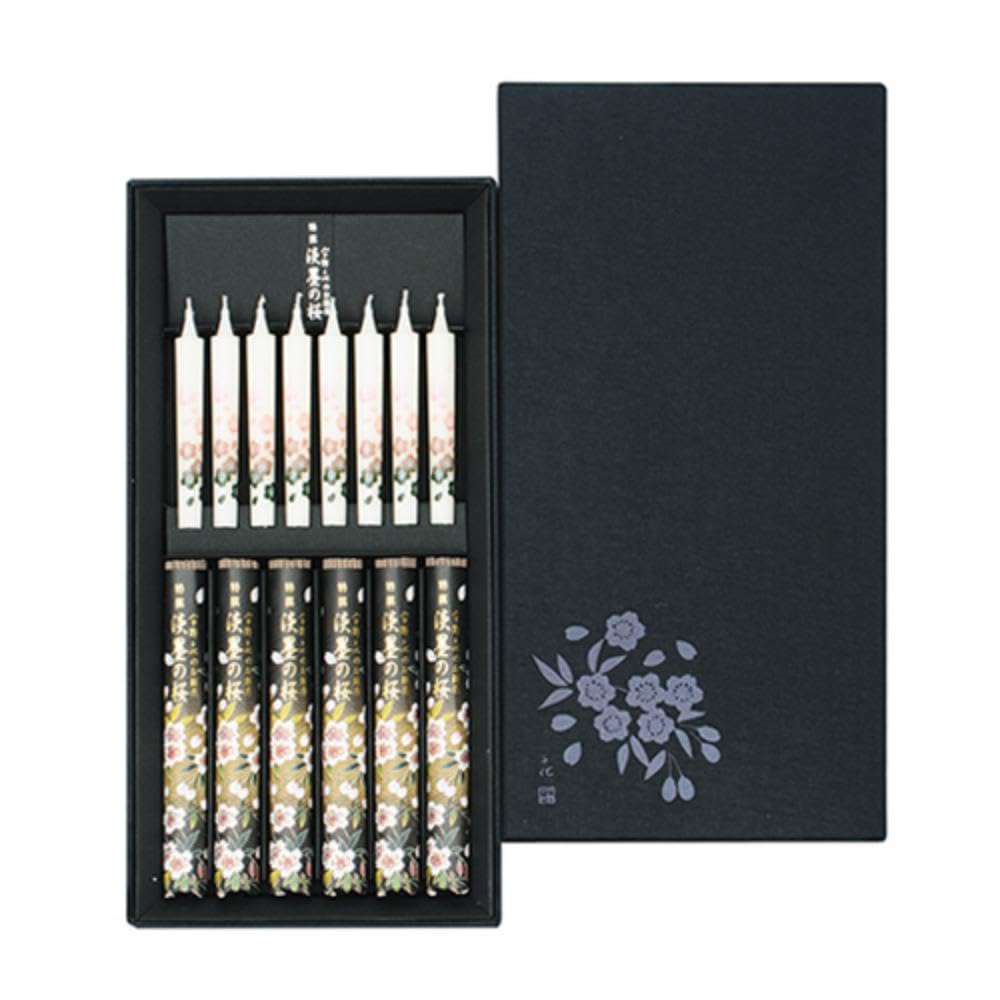 Chiyo Uno's Incense Sticks, Special Selection Light Ink Cherry Blossom Design, with Picture Candle Set (37119)