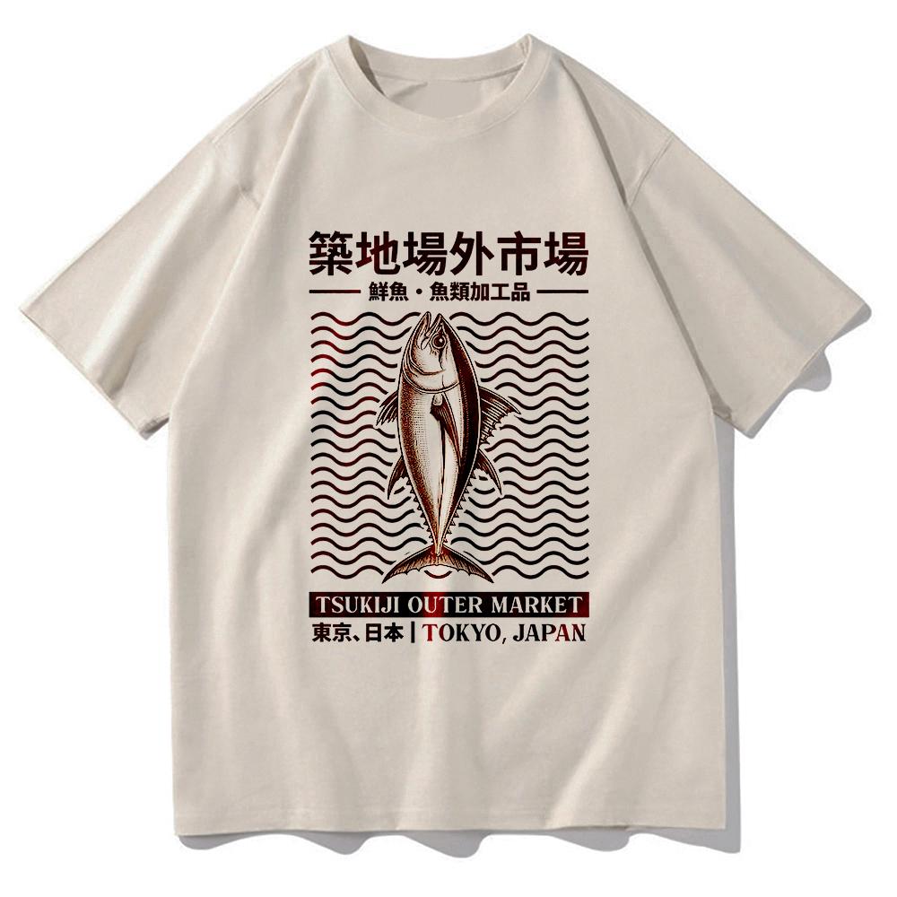 Japanese Fish Tsukiji Market Funny Meme Tshirt Unisexunisex Clothing Harajuku Clothes Summer Tops Unisex Cotton Graphic T Shirts