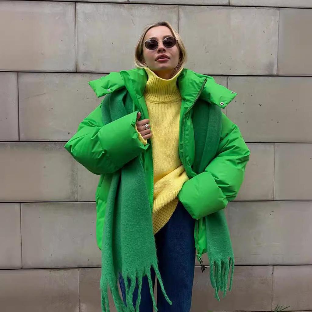 Lässige Damen Verdicken Kapuzen Daunen Baumwolljacke Mode Langarm Revers Schneejacke Damen Winter Schick Täglich Warm Pendelkleidung