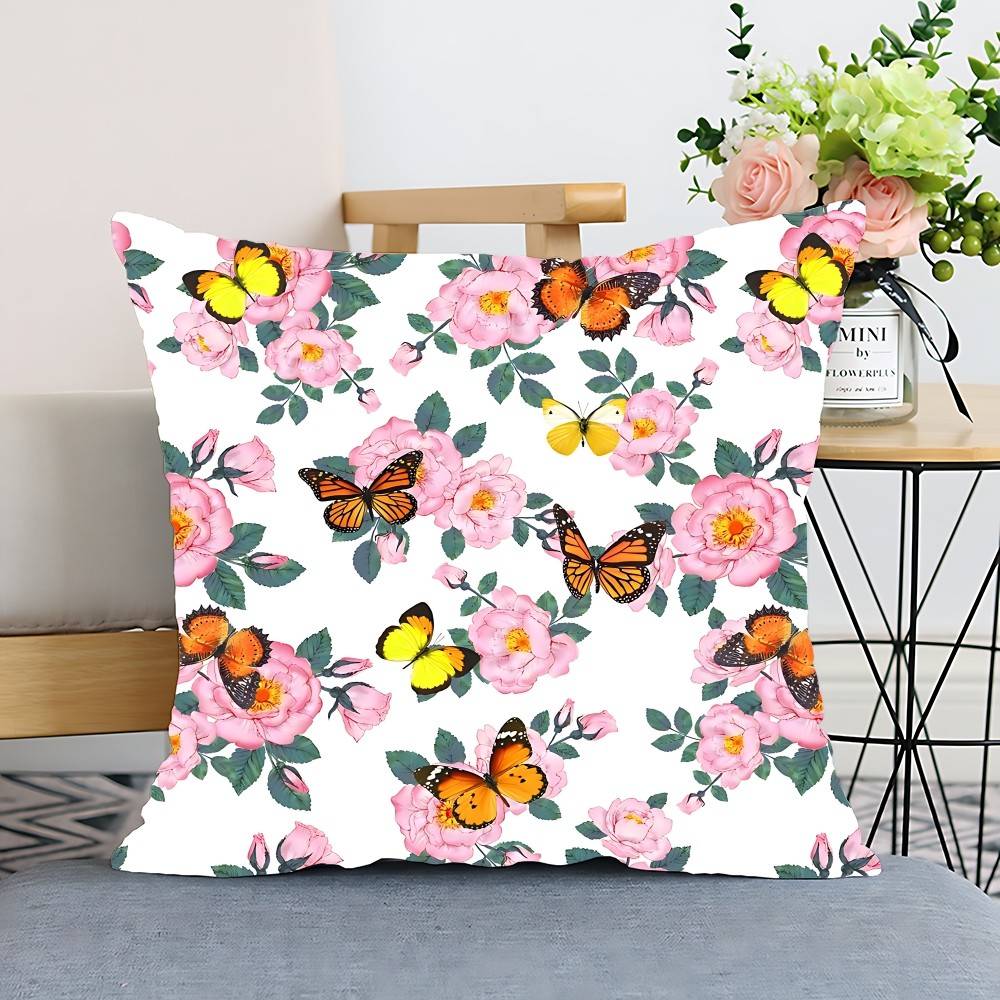 Flower Butterfly Pattern Pillow Case Cushion Cover Polyester Pillowcase Decorative Sofa Cushion Pillowcase Home Decor