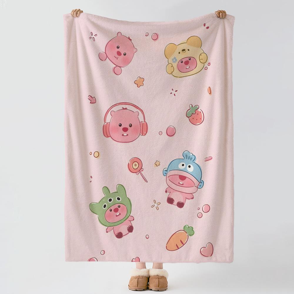 Character LLoopy Throw Soft Warm Flannel Blanket Multiuse Throw for Bed Sofa Office Air Conditioning Nap Blanket