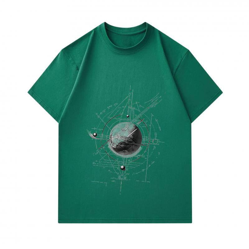 Men's 100% Cotton Crew Neck Short Sleeve T-shirt, Abstract Geometric Tech Globe Print Casual Comfortable Tee for Daily Street Wear, Soft Breathable Re