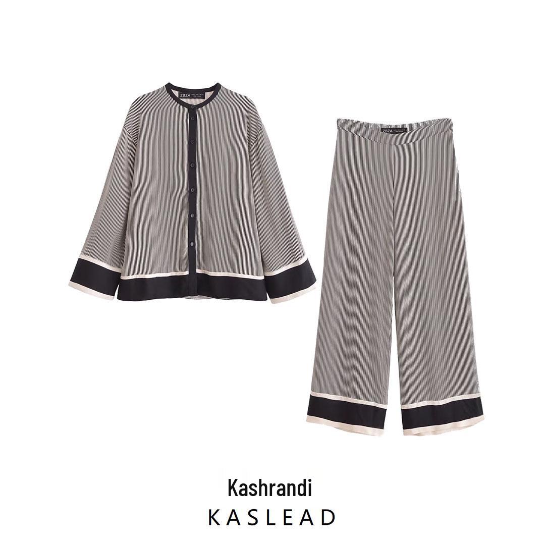 

2025 Spring Women s European & American Soft Loose Shirt and Long Pants XS