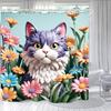Bathroom with Purplish White Cat 3D Shower Curtain, Luxury Bathtub Standard Shower Curtain, Waterproof and Bright Fabric Shower