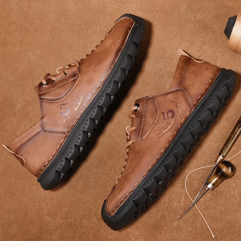 Herre Ekte Skinn Retro Stor Størrelse Ultralett Håndlagde Fritidssko Herre Høye Ankelstøvletter