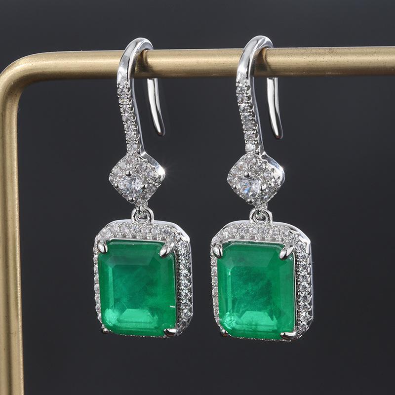 Jewelry Direct Sales Simulation Emerald Colored Treasure Earrings Retro Earrings Earrings Jewelry