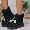 Fashion Floral Bowtie Lace Up Ankle Boots Women Cotton Padded Thicken Plush Snow Boots Plus Size Thick Sole Chunky Platform Cotton Boots
