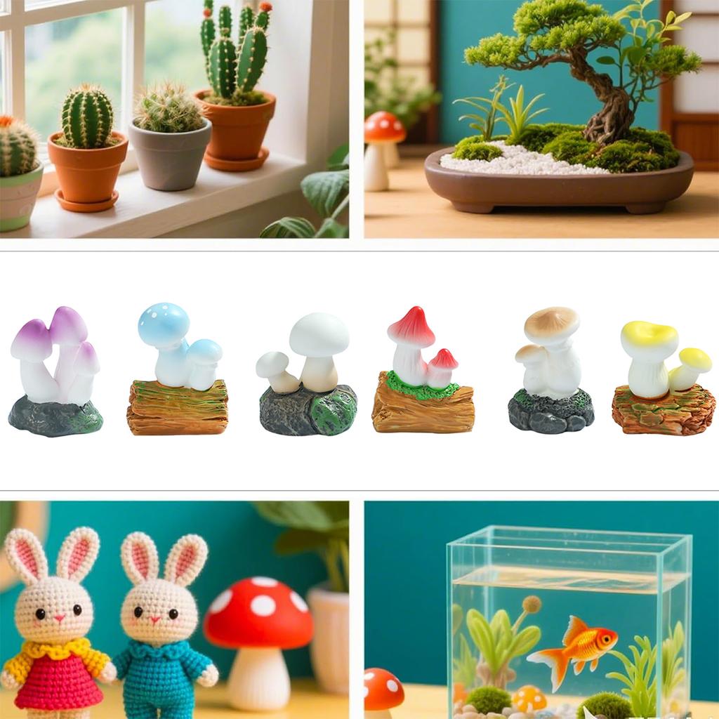 6/12PCS Mini Mushroom Figurines Resin Hand Painted Colorful Fairy Garden Terrarium Succulent DIY Micro Landscape Decor Gift