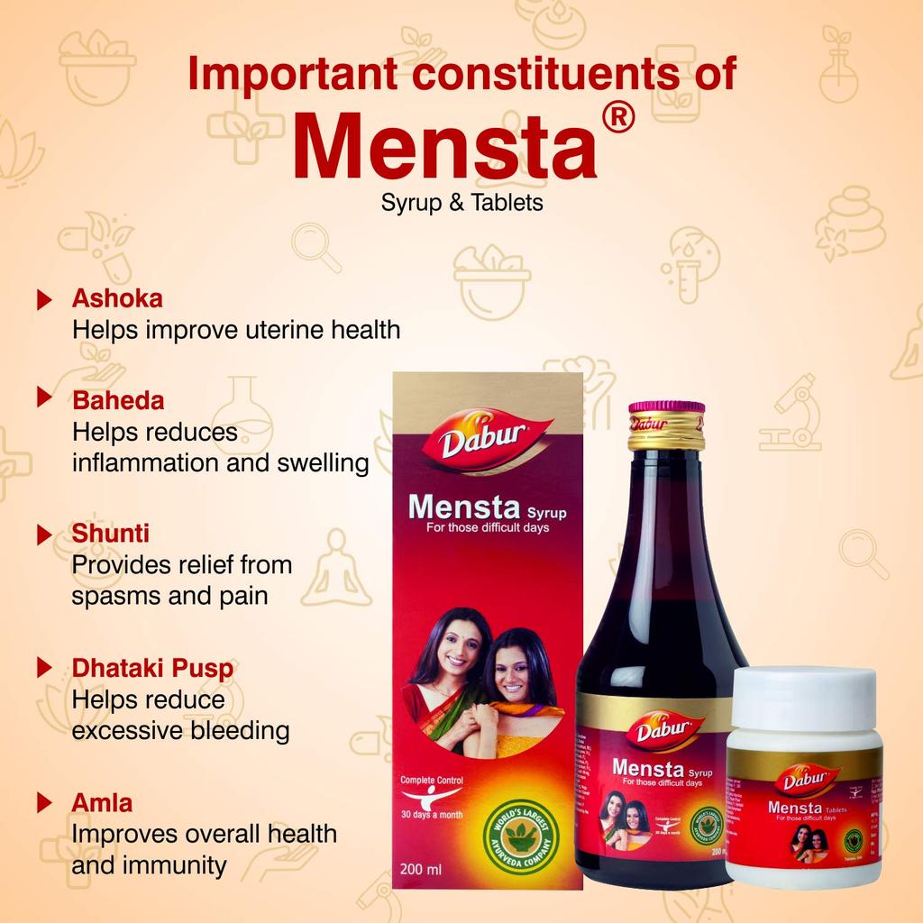 Dabur Mensta Syrup 200ML | Ayurvedic Support For Menstrual Cycle Balance, Comfort & Natural Wellness | Herbal Women’s Health Tonic