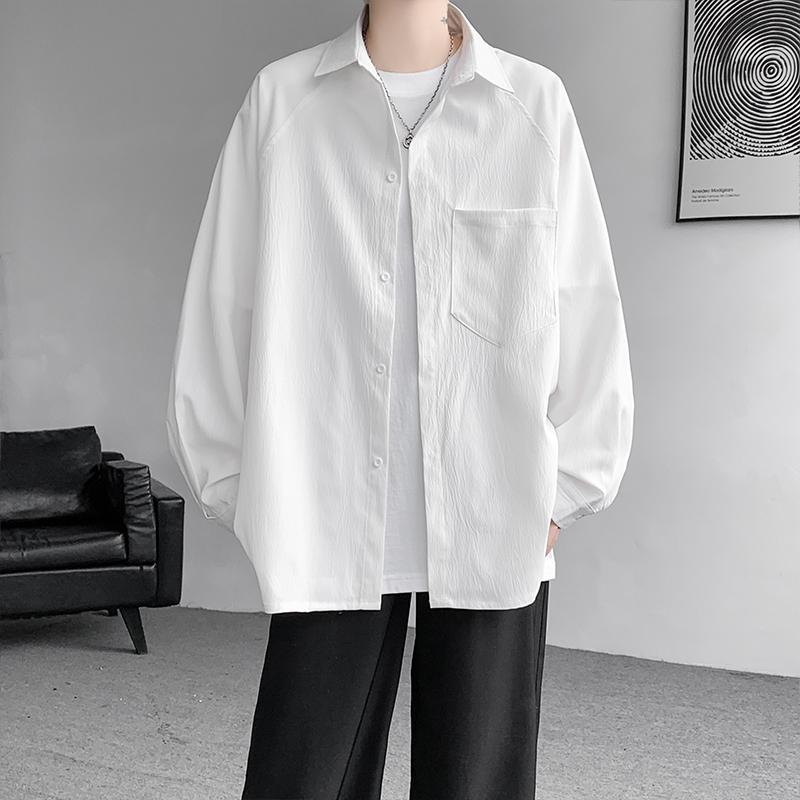 2025 Herbst Herren Retro Einfarbiges Hemd Herren Japanisches Harajuku Casual Hemd Herren Umlegekragen Button-Up Hemd Vintage Oberteile