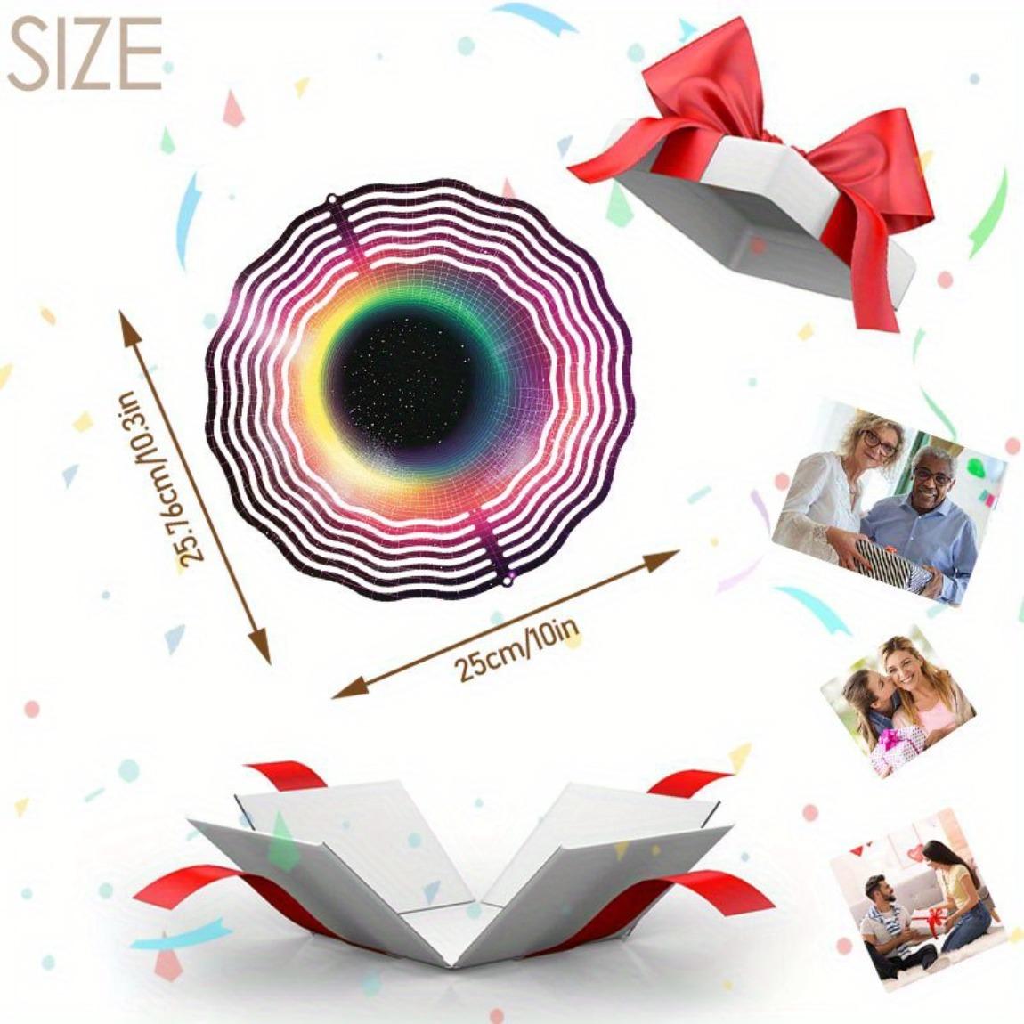 

3D Металлический Ветряк для Улицы Садовый Декор с Неоновым Дизайном Черной Дыры Вращается на 360 Градусов Не Требуется Электричество Легкая Установка для Патио Двора