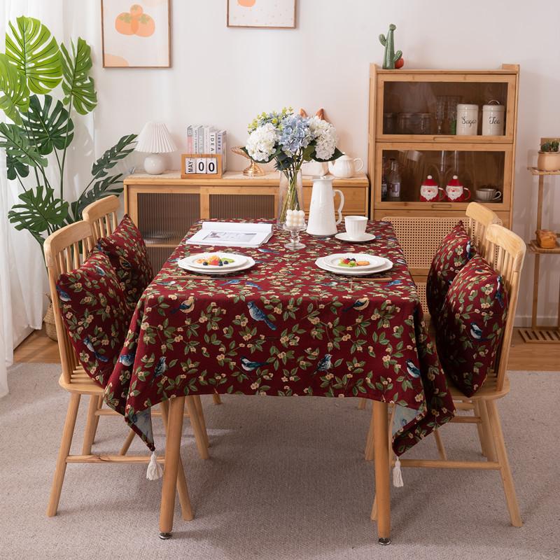 Retro Polyester Cotton Color Woven Jacquard Flower Bird Famous Flower Fringed Tablecloth Rectangular Coffee Table Tablecloth Dining Table Cloth