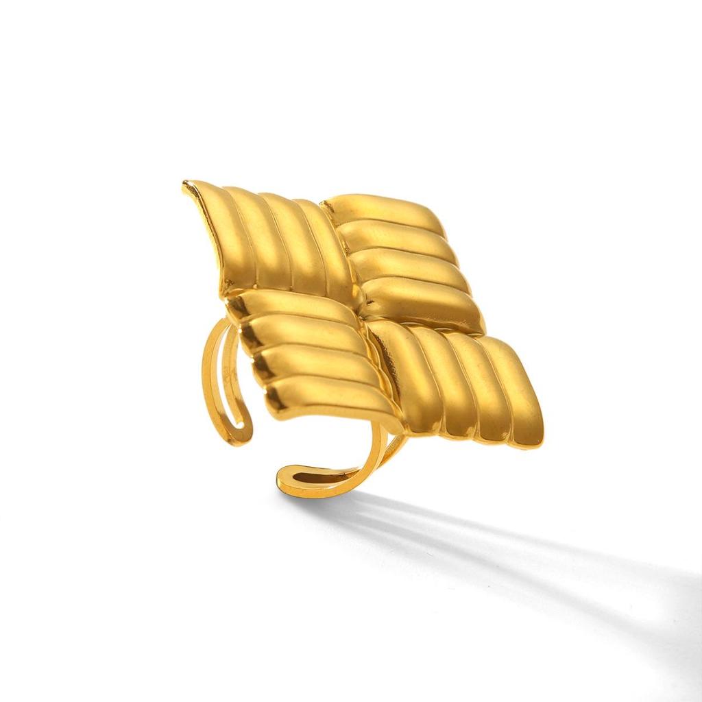 18K Gold Textured Stainless Steel Square Ring for Women - Exaggerated Titanium Steel Jewelry