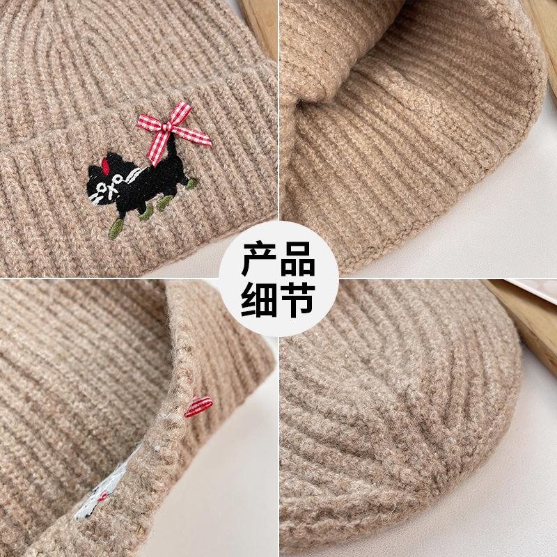 Bow Cat Knitted Hat Children'S Season Big Head Circumference Versatile Wool Hat Showing Face Small Bag Head Cold Hat