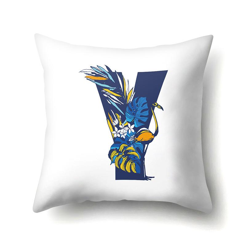 Polyester Pillowcase Tropical Plant Parrot Bird 26 English Letters Home Cushion Cover Bedside Cushion Cover