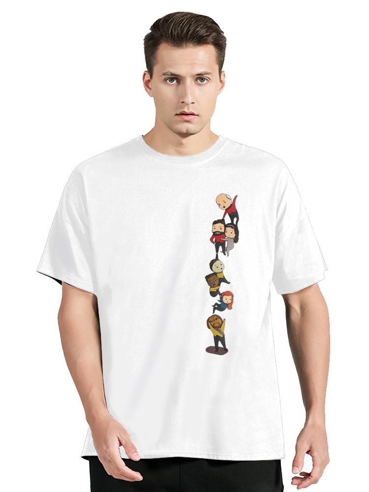 Rolig TNG Besättning Chibi Stil Grafiskt Tryck T-shirt Merchandise Vintage 100% Bomulls T-shirt Star Treks The Next Generation T-shirt