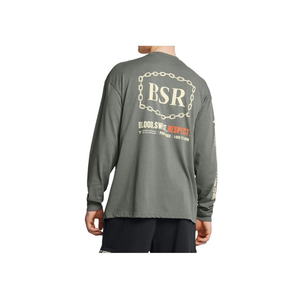 Under Armour Project Rock Letter Print Crew Neck Long Sleeve T-Shirt Men tops Clay-Green 1386920-709