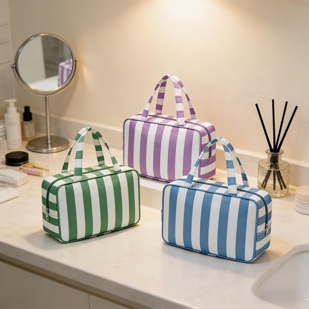 Multi Compartment Striped Toiletry Storage Bag Large Capacity Cosmetic Pouch Gift Giving