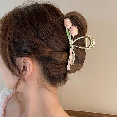 1Pcs Tulip Grab Clip Metal Shark Clip Premium Sense Girly Hair Grab Large Hair Volume Back Head Hairpin