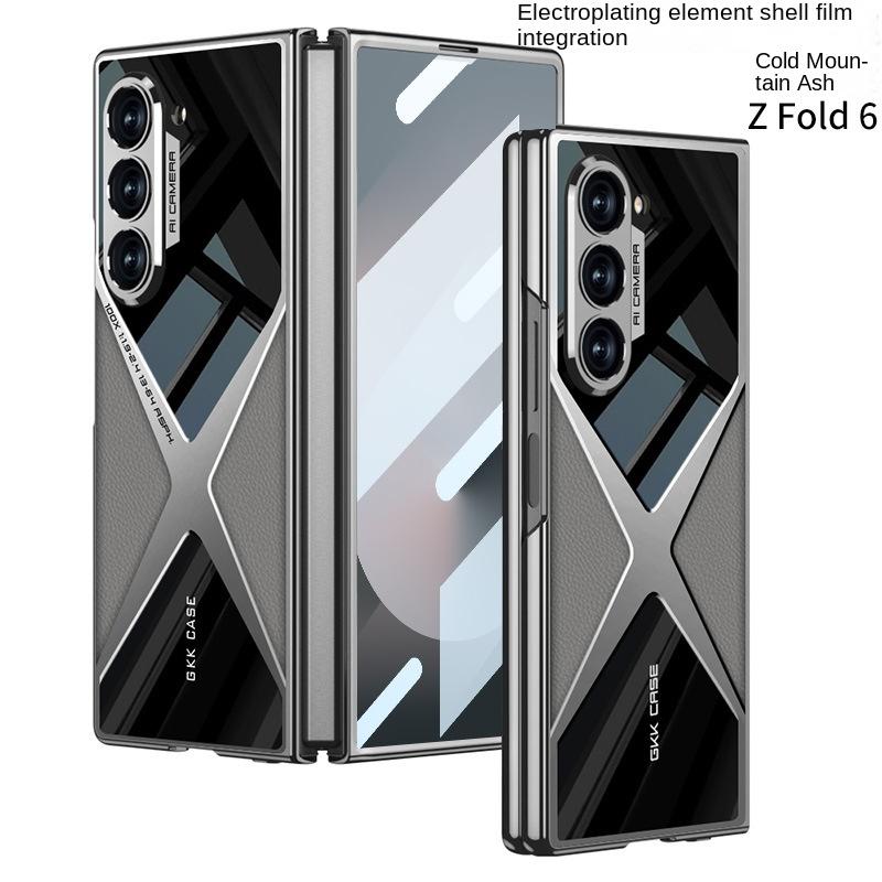 Electroplated Leather Phone Case for Samsung Galaxy Z Fold 6 5 4 3 Fold6 Fold5 Fold4 Fold3 5G Hard Shell Protective Film Cover
