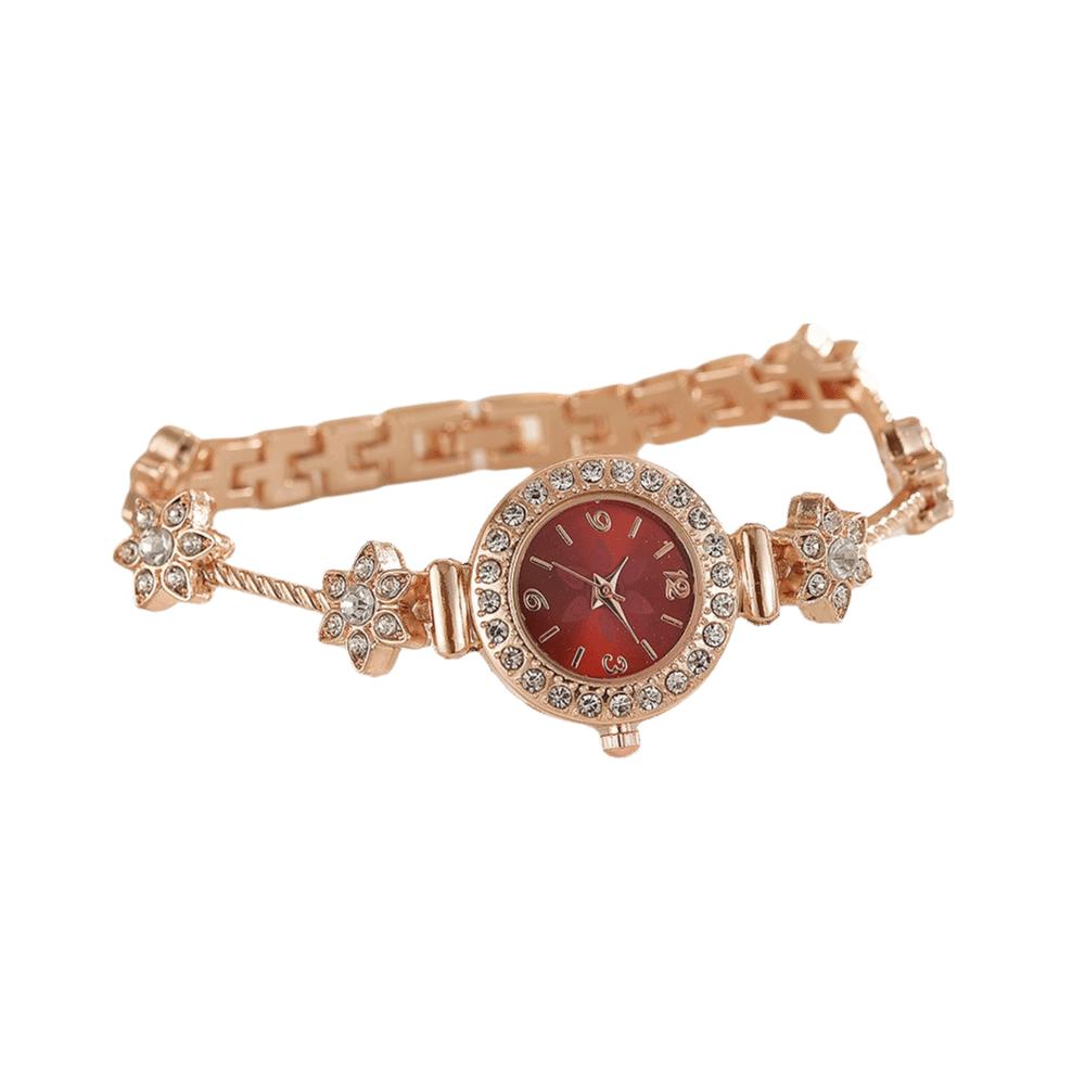 Leaf Design Rhinestone Quartz Watch Slim Strap Rhinestone Watch Women Quartz Watch Accessories красный
