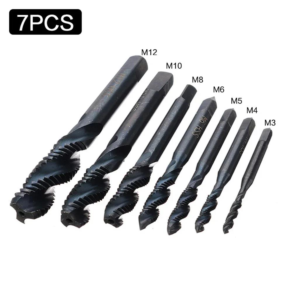 5 7pcs Spiral Hand Thread Tap Screw Metric Plug Drill Bits M3 M4 M5 M6 M8 M10 M12 Hand Tools