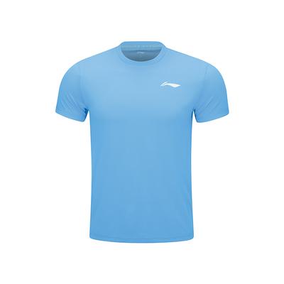 Li Ning Badminton Serisi Tek Renk Bisiklet Yaka Kazak Kısa Kollu Tişört Unisex Üstler Ay Beyazı Mavi AHST347-8