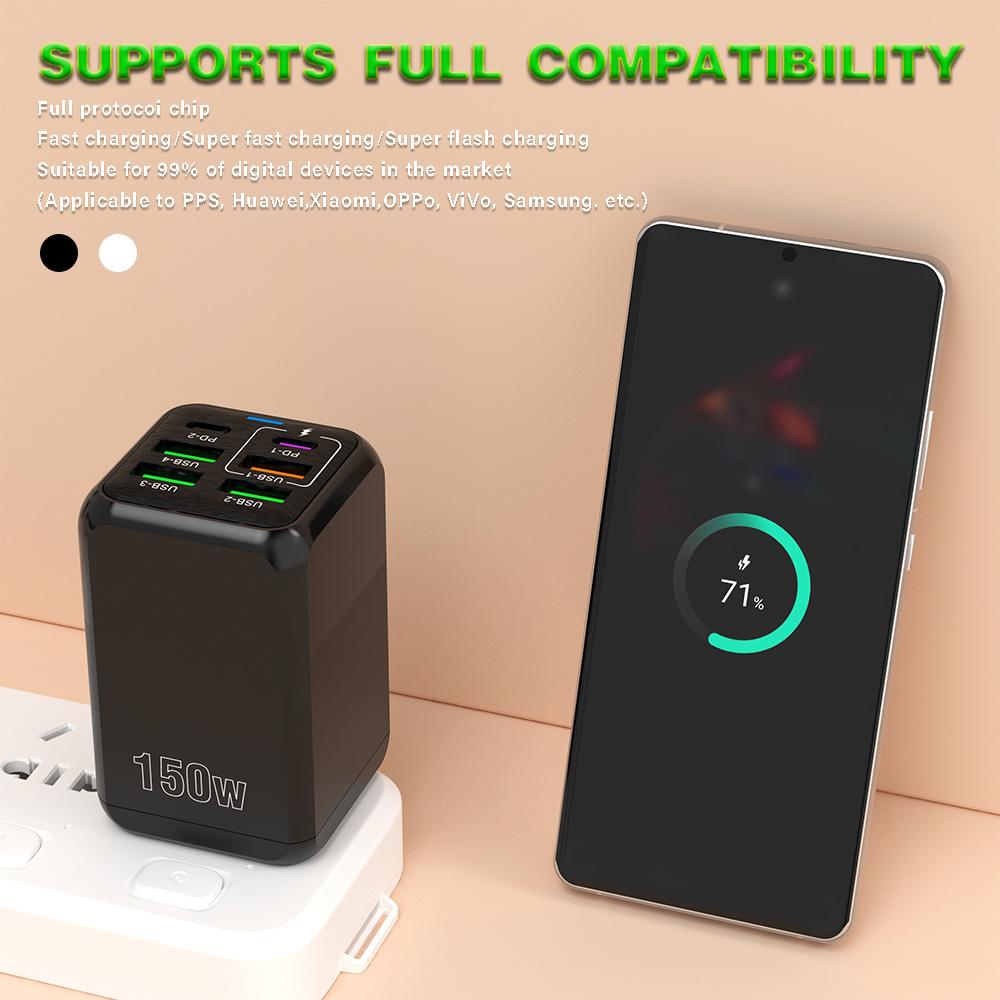 150 W 6 portów Pd QC 4.0 USB C Szybka ładowarka ścienna Super szybkie ładowanie dla iPhone'a Samsunga Ipada Xiaomi Huawei Oneplus Oppo