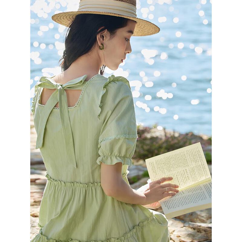 INMAN Pastoral Fresh A-line Puff Sleeve Tiered Dress