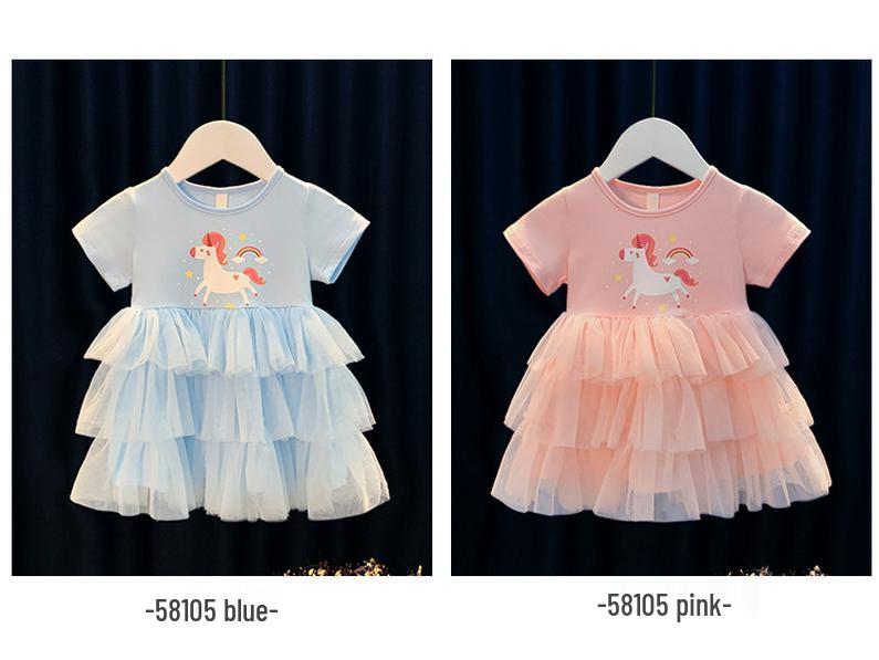 Dívčí korejské duhové patchworkové síťované princeznovské šaty na léto 2025