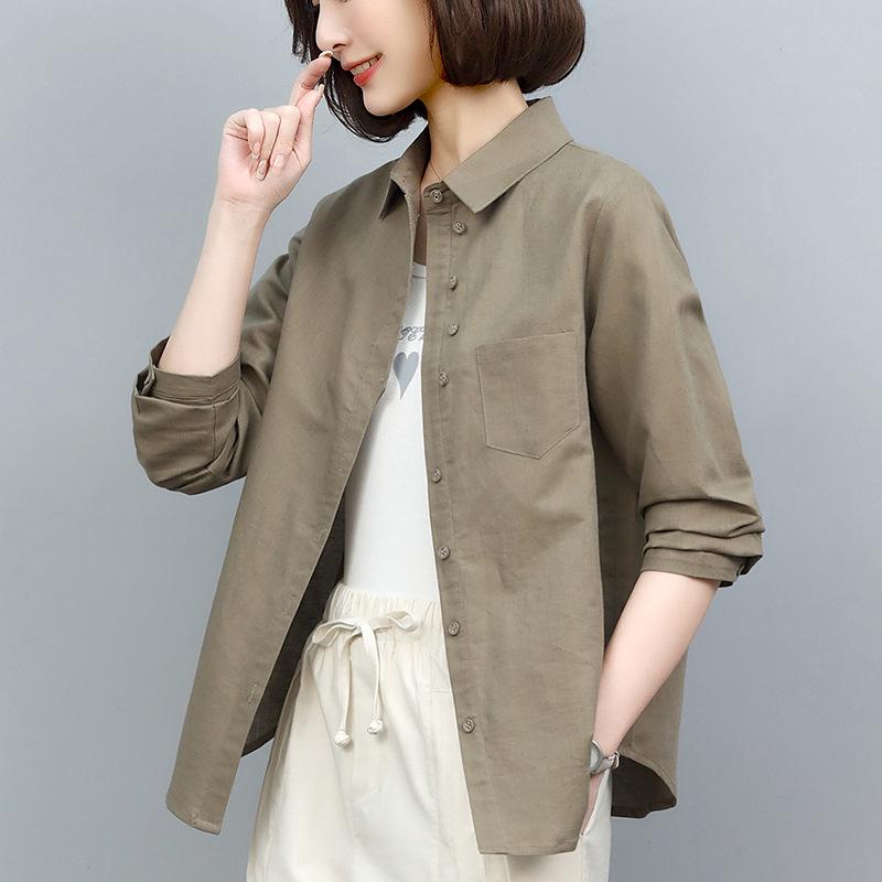 Casual Cotton Linen Long Sleeve Shirt for Women - 2024 Spring/Autumn Plus Size Fashion Loose Fit Top