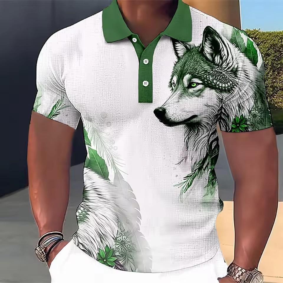 Animal Men's Polo Shirt Wolf and Eagle Men's Clothing Summer Casual Short Sleeve Top