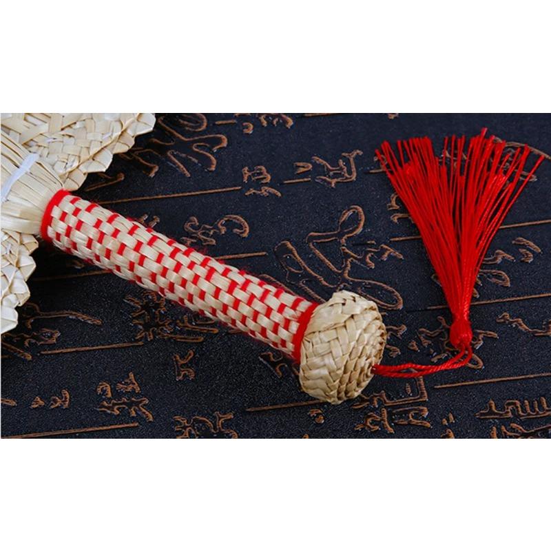 Hand-Woven Straw Fan Vintage Pufan Chinese Handmade Hand Shaking Fan Wheat Straw Craft Gift Home Decoration Party Dance Hand Fan