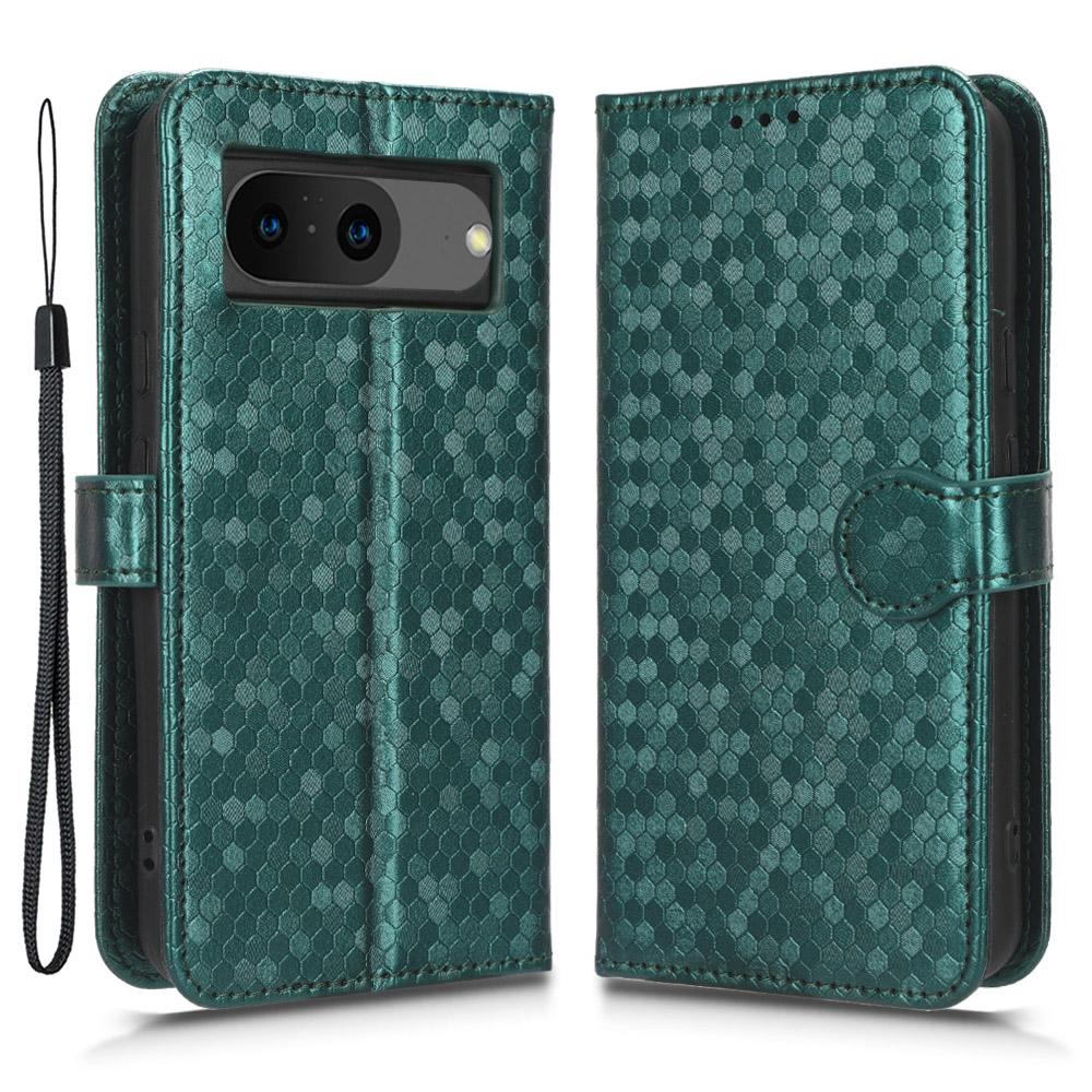 

For Google Pixel 8 Stand Imprinted Dot Pattern Phone Cover Phone Wallet PU Leather Phone Case Green